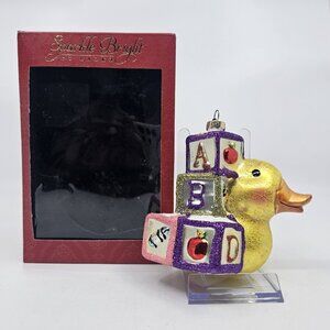 Sparkle Bright Radko Rubber Duck Christmas Ornament w Toy Letter Blocks 2012